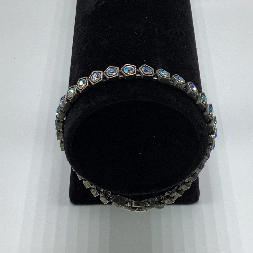 Silver‎ Tone Multi Iridescent Blue Rhinestone Bracelet